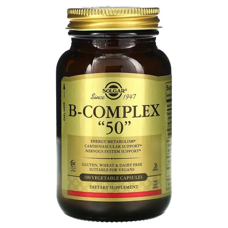 Solgar, Комплекс витаминов B “50”, 100 растительных капсул