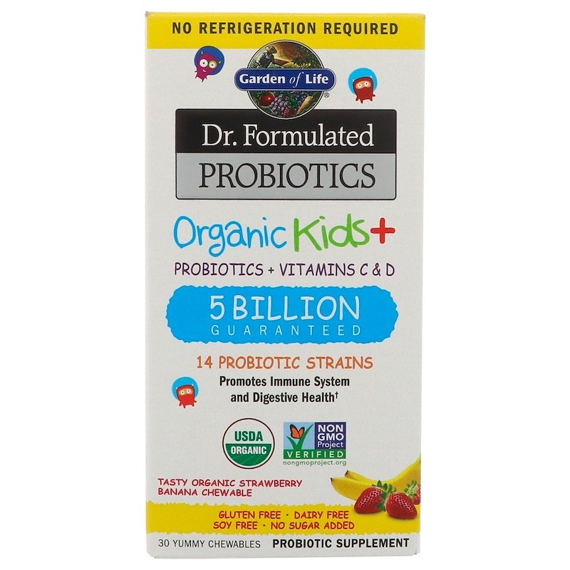 Garden of Life, Dr. Formulated Probiotics, Organic Kids +, со вкусом органической клубники и банана, 30 вкусных жевательных таблеток