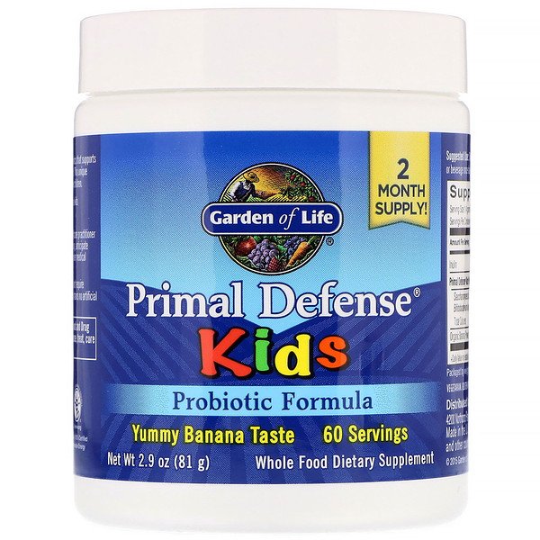 Garden of Life, Kids, Primal Defense, пробиотическая формула, с натуральным банановым вкусом, 81 г