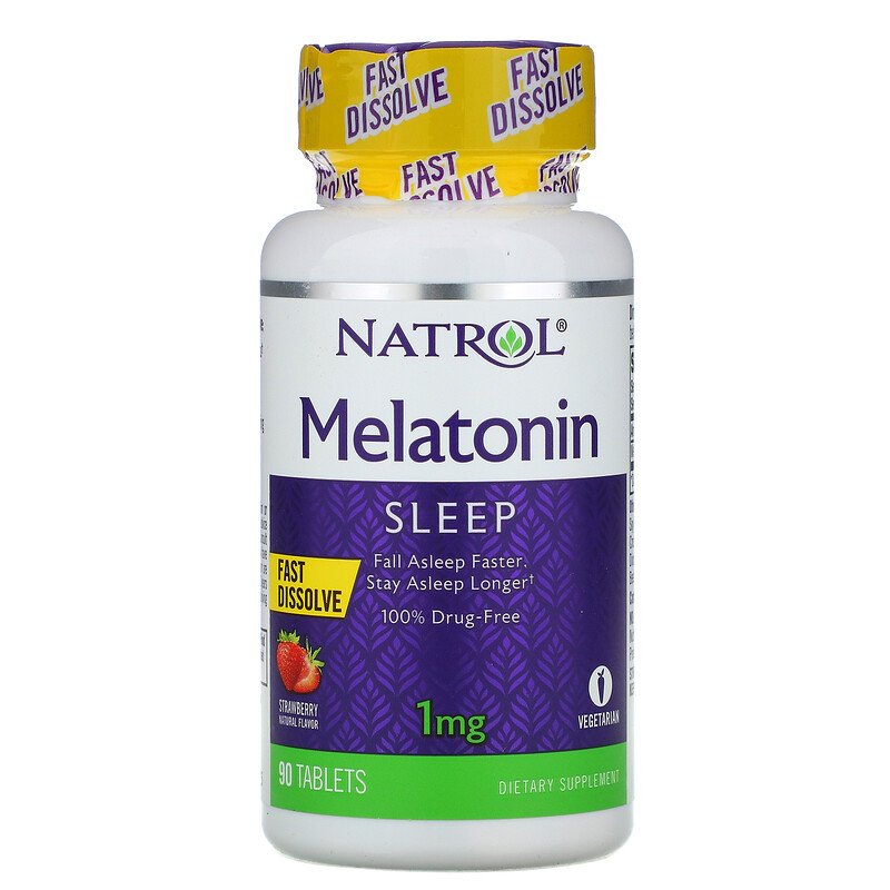 Natrol, Мелатонин, быстрорастворимый, клубника, 1 мг, 90 таблеток