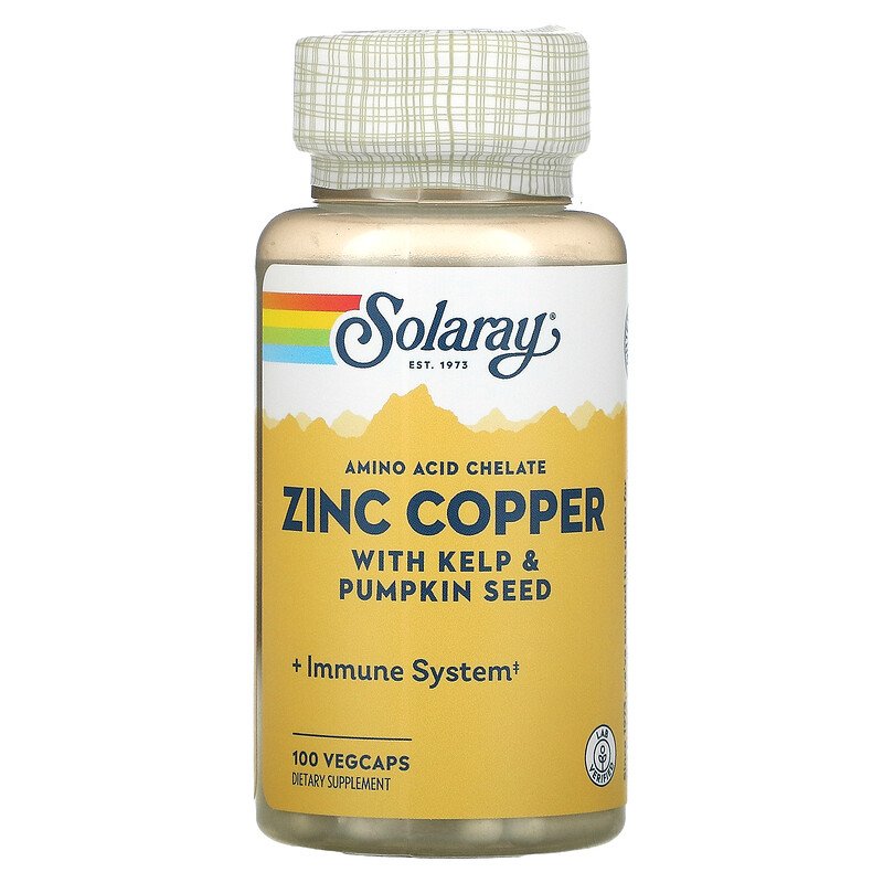 Цинк и медь, Zinc Copper, Solaray, 100 капсул