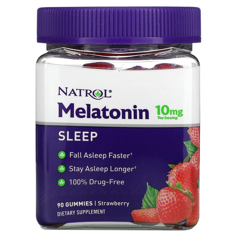 Мелатонин, Natrol, 10 мг, вкус клубника, 90 жевательных конфет