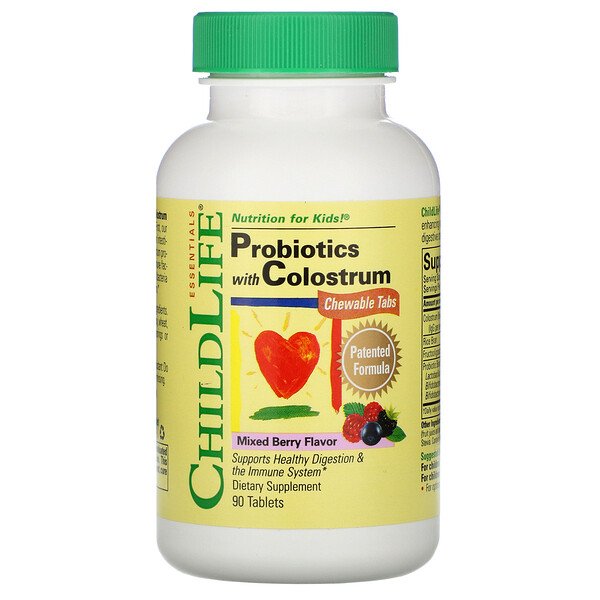 Пробиотики с молозивом, Probiotics with Colostrum, ChildLife, ягоды, 90 жевательных таблеток