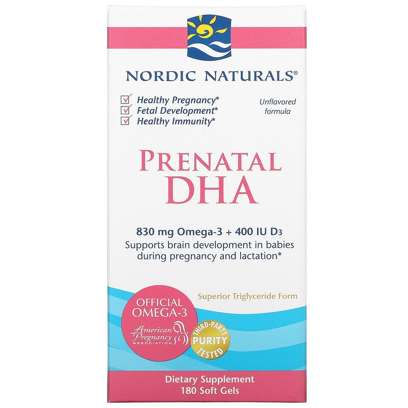 Nordic Naturals, пренатальная ДГК, без добавок, 240 мг, 180 капсул