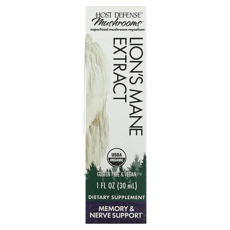 Host Defense, Mushrooms™, Lion's Mane Extract, Ежовик Гребенчатый, экстракт в каплях, 30 мл