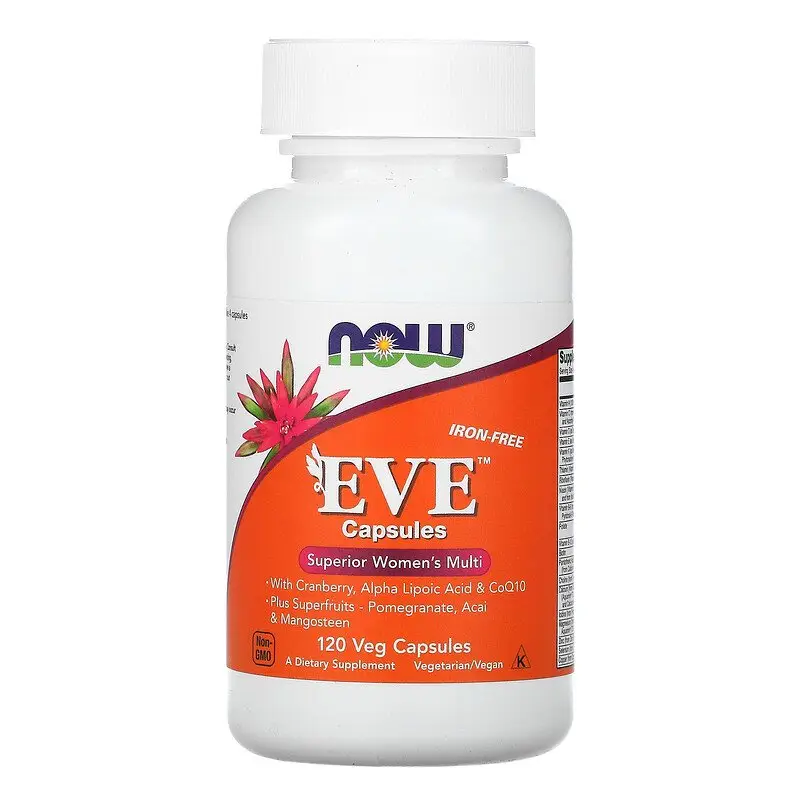 Now Foods, Eve, ефективні мультивітаміни для жінок, без заліза, 120 рослинних капсул