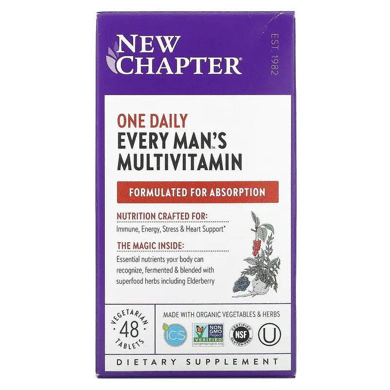 New Chapter, Every Man's, щоденна мультивітамінна добавка для чоловіків, 48 вегетаріанських пігулок