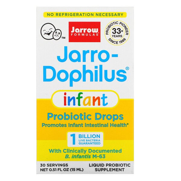 Jarrow Formulas, Jarro-Dophilus, для младенцев, пробиотики в каплях, 1 миллиард живых бактерий, 15 мл