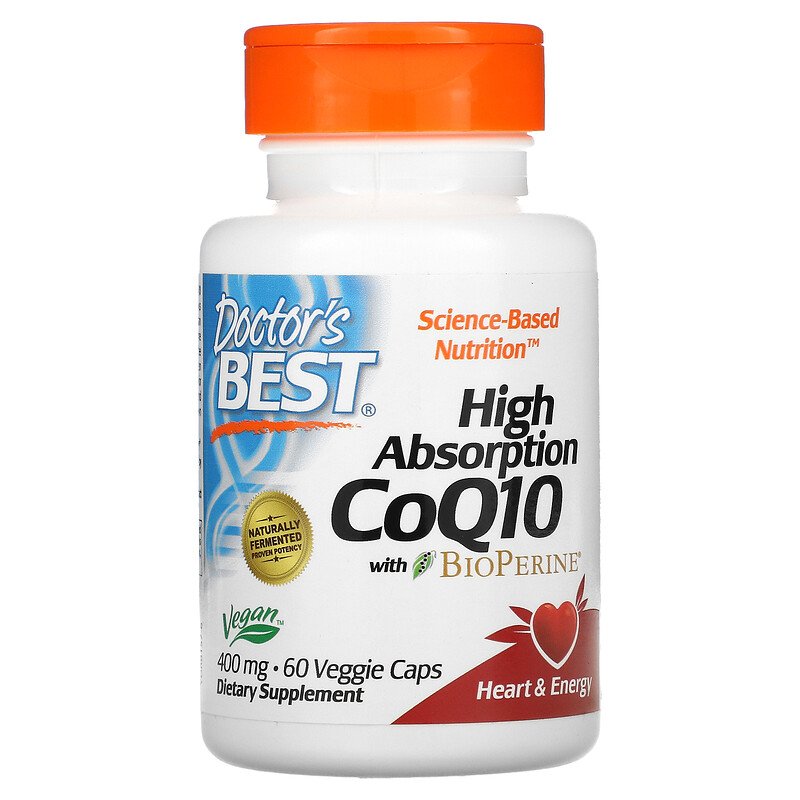 Doctor's Best, CoQ10 с высокой степенью всасывания с BioPerine, 400 мг, 60 растительных капсул