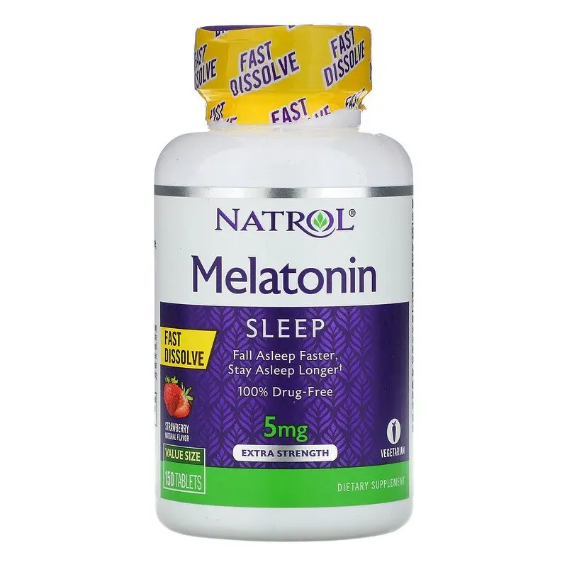 Natrol, Мелатонин, быстродействующий, экстра сила, клубника, 5 мг, 150 таблеток
