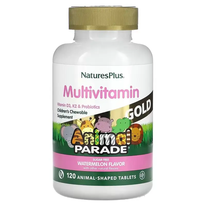 Nature's Plus, Source of Life Animal Parade Gold, жувальні мультивітаміни з мікроелементами для дітей, зі смаком кавуна, 120 таблеток у формі тварин