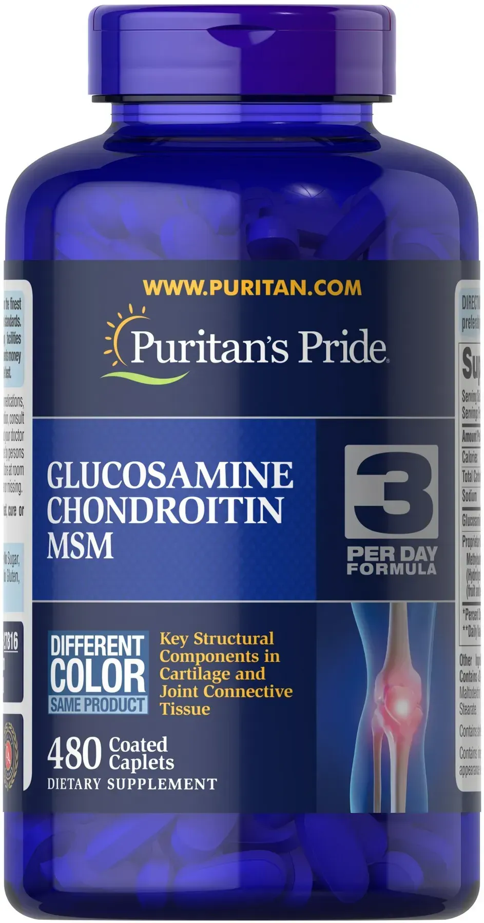Puritan's Pride, Глюкозамин хондроитин и МСМ, 3 Per Day Formula, 480 капсул (PTP-27816)