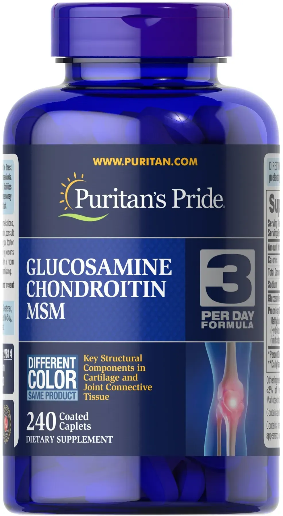 Puritan's Pride, Глюкозамин хондроитин и МСМ, 3 Per Day Formula, 240 капсул (PTP-27814)