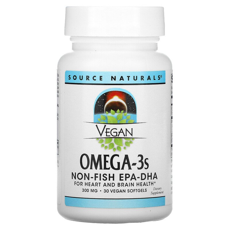 Source Naturals, Веганская Омега 3S, ЭПК-ДГК, 300 мг, 30 веганских мягких таблеток