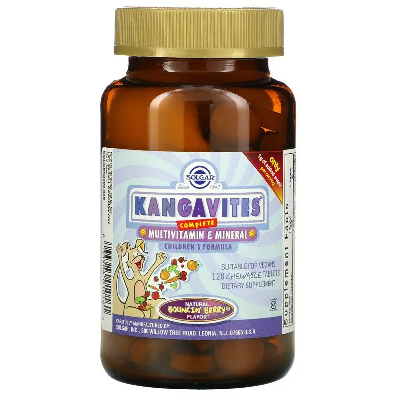 Solgar, Kangavites, повноцінний дитячий комплекс із вітамінами та мінералами, зі смаком ягід Bouncin', 120 жувальних таблеток