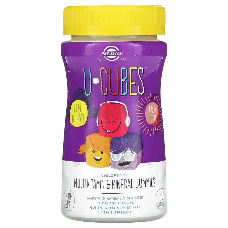 Solgar, U-Cubes, жувальні цукерки для дітей з мультивітамінами та мікроелементами, вишня та апельсин, 60 шт